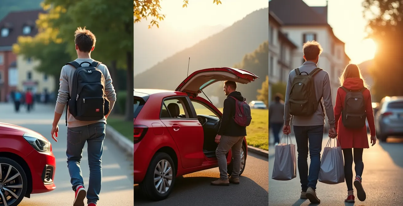 Trois profils d'utilisateurs Mobility représentés dans différentes situations d'usage en Suisse