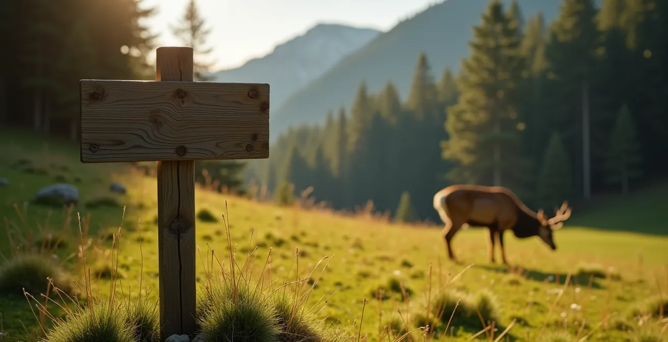 Panneau de signalisation zone de tranquillité dans une forêt alpine suisse